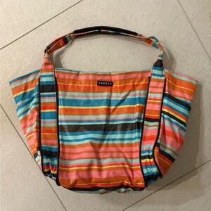 Vintage Roxy Printed Canvas Striped Tote Bag